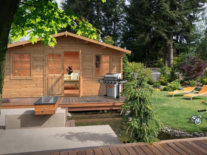 Palmako Blockbohlenhaus Klara 17,0 28 mm braune Tauchgrundierung