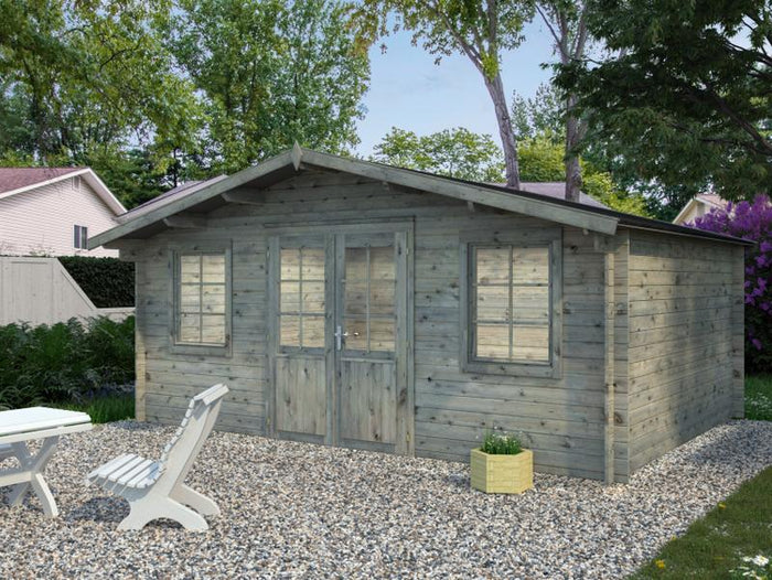 Palmako Blockbohlenhaus Klara 17,0 28 mm graue Tauchgrundierung