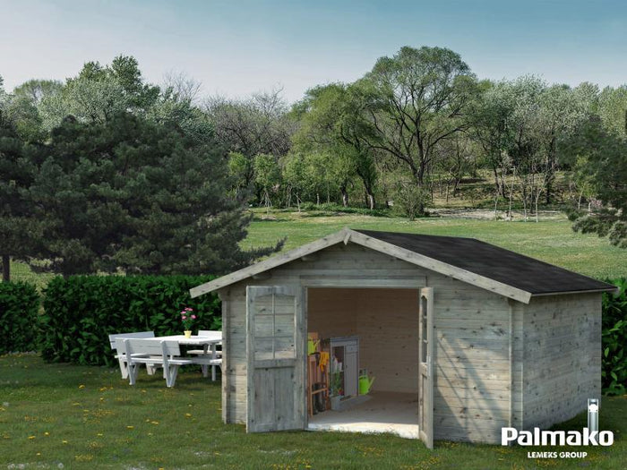 Palmako Blockbohlenhaus Lotta 13,9 34 mm graue Tauchgrundierung