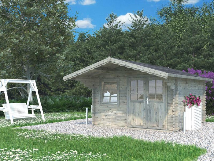 Palmako Blockbohlenhaus Sally 12,3 44 mm graue Tauchgrundierung