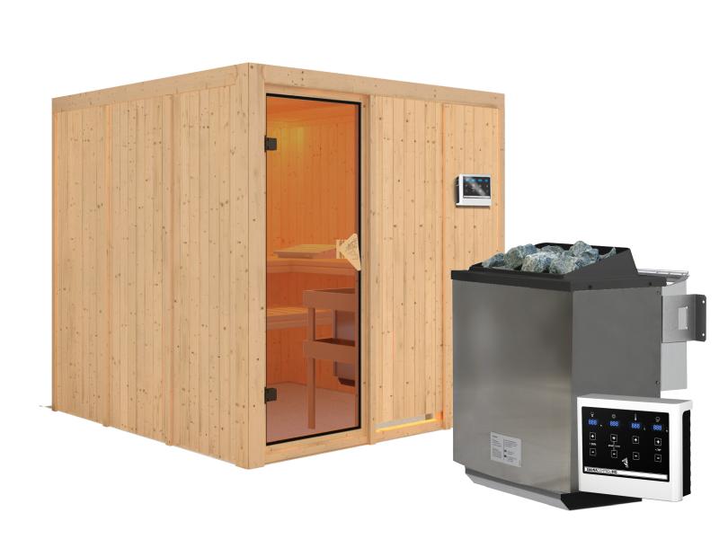 Rodin - Karibu Sauna inkl. 9-kW-Bioofen - ohne Dachkranz -