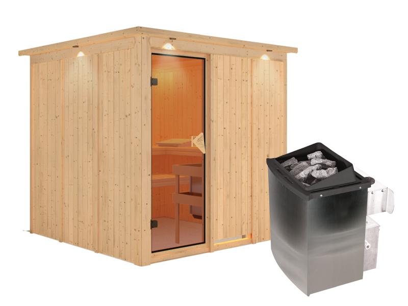 Rodin - Karibu Sauna inkl. 9-kW-Ofen - mit Dachkranz -