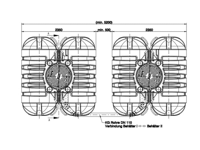 Roth Flachtank - Zisterne Twinbloc 10000 Liter (2 x 5000 L) mit höhenverstabllbarem Domschacht und A