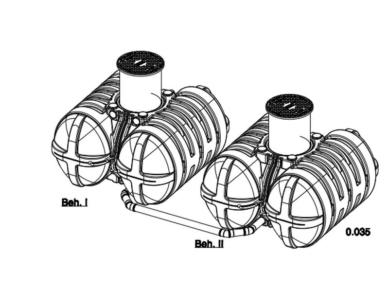 Roth Flachtank - Zisterne Twinbloc 10000 Liter (2 x 5000 L) mit höhenverstabllbarem Domschacht und A