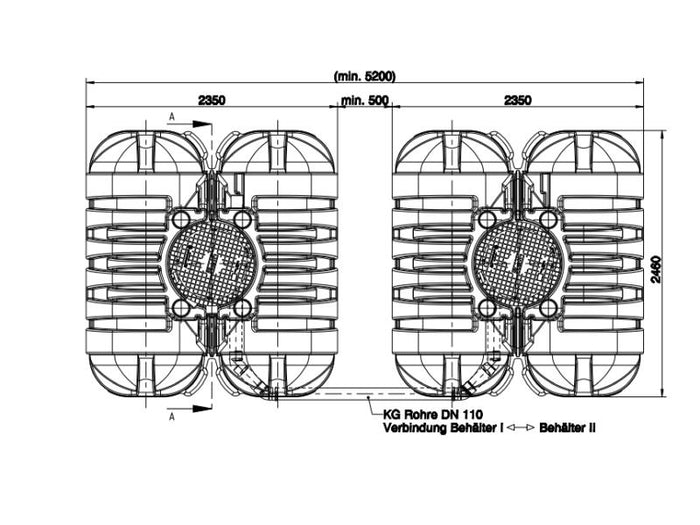 Roth Flachtank - Zisterne Twinbloc 10000 Liter (2 x 5000 L) mit Filterkorb, höhenverstabllbarem Doms