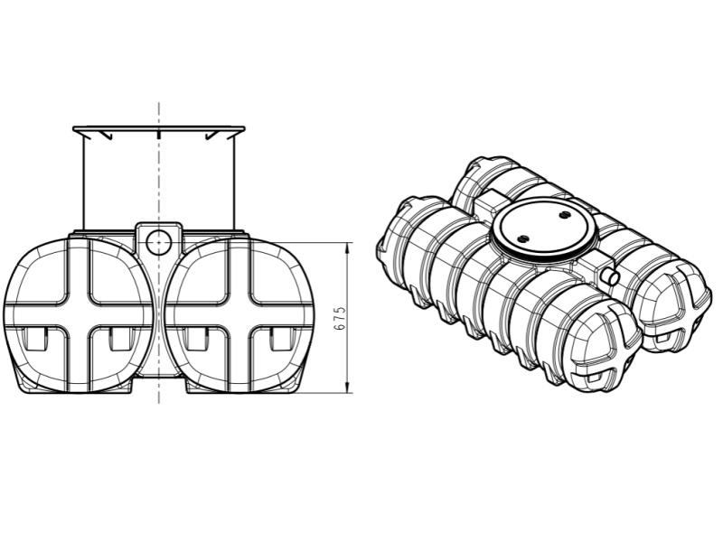 Roth Flachtank - Zisterne Twinbloc 1500 Liter mit höhenverstabllbarem Domschacht und Abdeckung