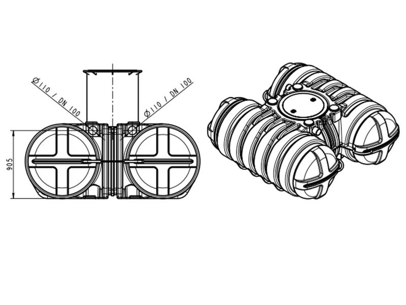 Roth Flachtank - Zisterne Twinbloc 3500 Liter mit höhenverstabllbarem Domschacht und Abdeckung