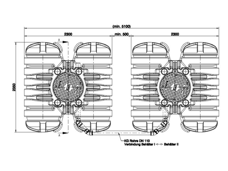Roth Flachtank - Zisterne Twinbloc 7000 Liter (2 x 3500 L) mit höhenverstabllbarem Domschacht und Ab