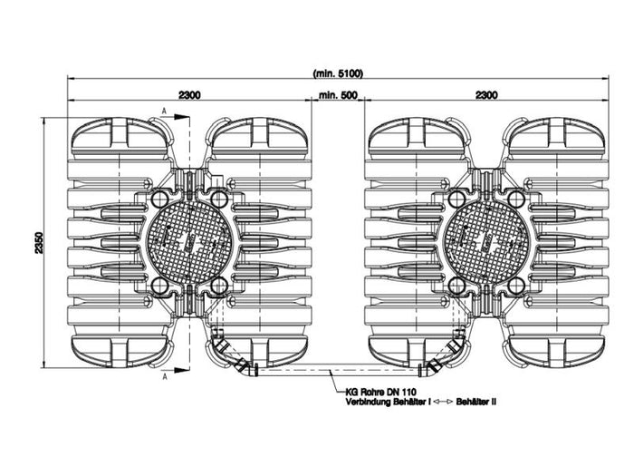 Roth Flachtank - Zisterne Twinbloc 7000 Liter (2 x 3500 L) mit höhenverstabllbarem Domschacht und Ab