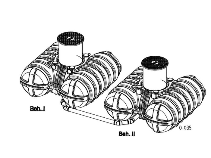 Roth Flachtank - Zisterne Twinbloc 7000 Liter (2 x 3500 L) mit höhenverstabllbarem Domschacht und Ab