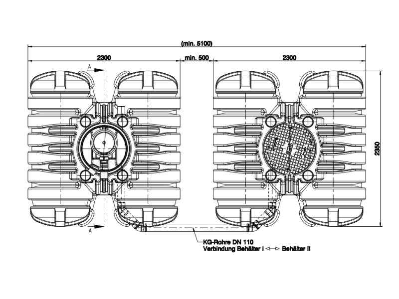 Roth Flachtank - Zisterne Twinbloc 7000 Liter (2 x 3500 L) mit Filterkorb, höhenverstabllbarem Domsc
