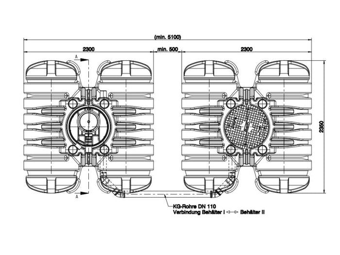Roth Flachtank - Zisterne Twinbloc 7000 Liter (2 x 3500 L) mit Filterkorb, höhenverstabllbarem Domsc