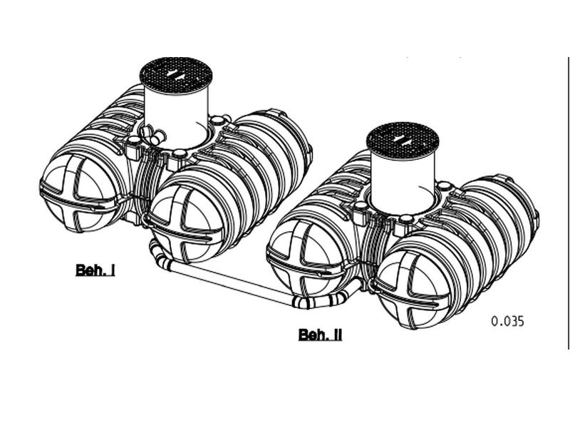 Roth Flachtank - Zisterne Twinbloc 7000 Liter (2 x 3500 L) mit Filterkorb, höhenverstabllbarem Domsc