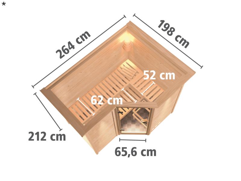 Sahib 2 - Karibu Sauna inkl. 9-kW-Ofen - mit Dachkranz -