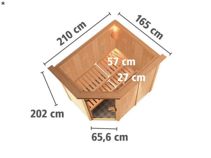 Saja - Karibu Sauna Plug & Play 3,6 kW Bio Ofen, ext. Steuerung - mit Dachkranz - Energiespartür