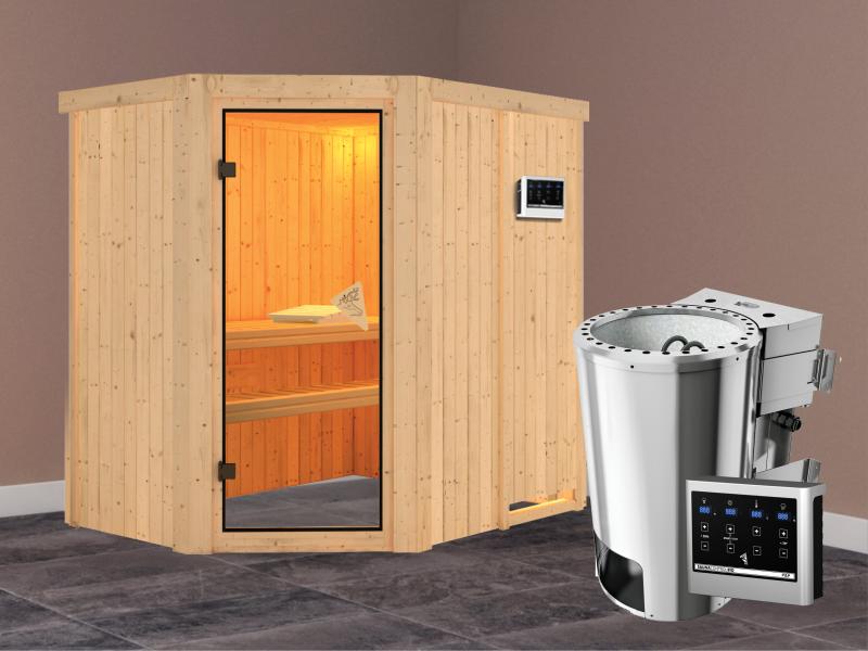 Saja - Karibu Sauna Plug & Play inkl. 3,6 kW-Bioofen - ohne Dachkranz -