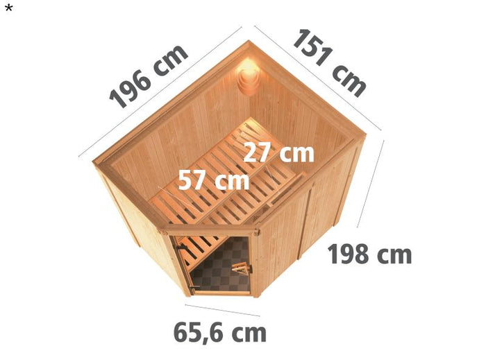 Saja - Karibu Sauna Plug & Play inkl. 3,6 kW-Ofen - ohne Dachkranz -