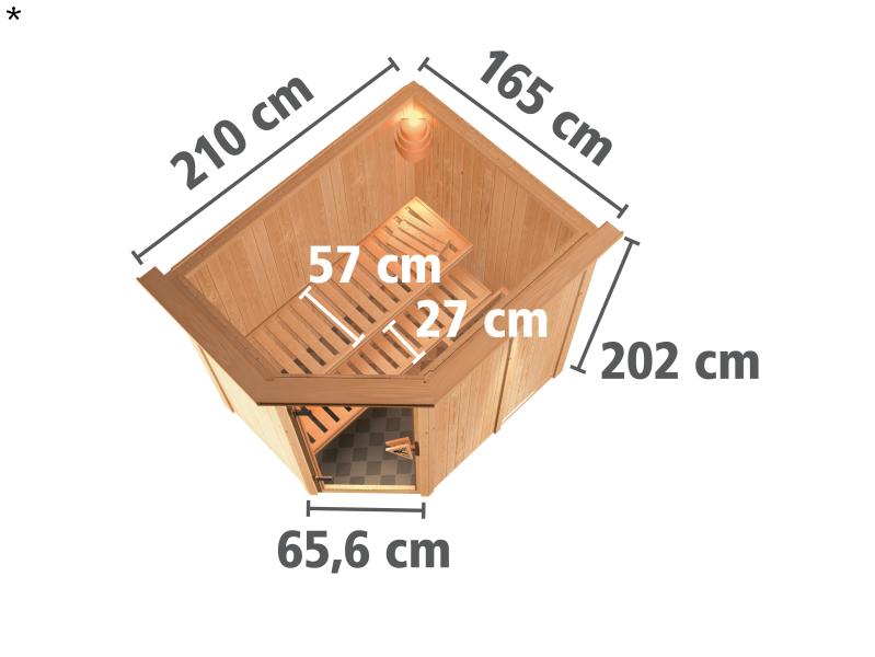 Saja - Karibu Sauna Plug & Play ohne Ofen - mit Dachkranz - Klarglas Ganzglastür