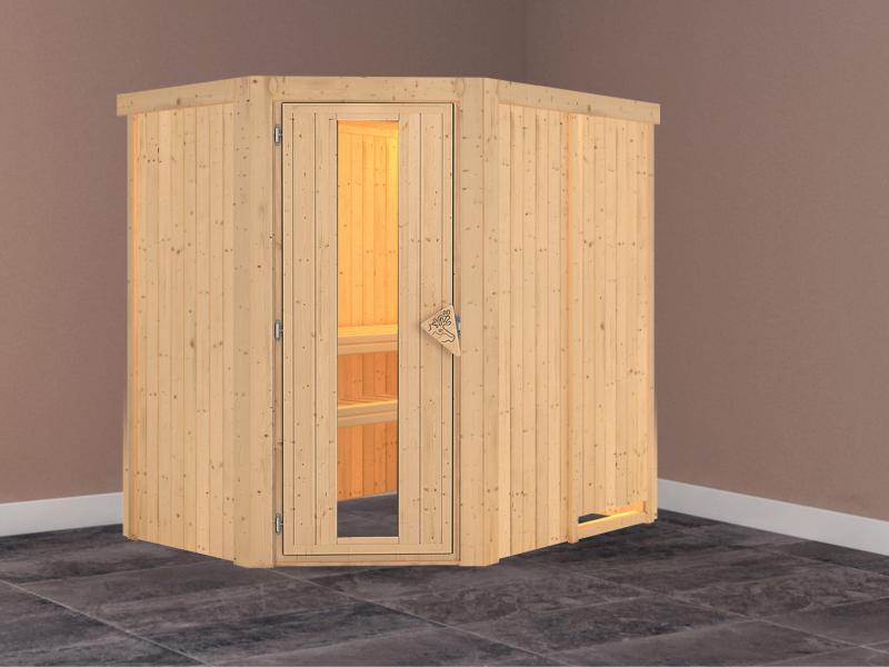 Saja - Karibu Sauna Plug & Play ohne Ofen - ohne Dachkranz - Energiespartür