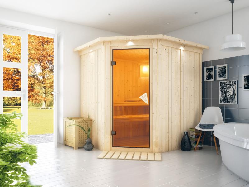 Siirin - Karibu Sauna ohne Ofen - mit Dachkranz -