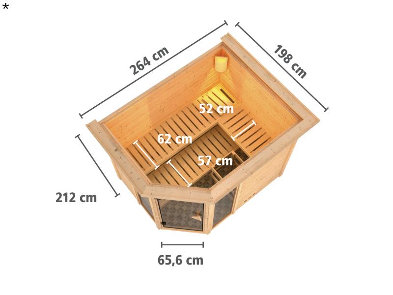 Sinai 3 - Karibu Sauna inkl. 9-kW-Bioofen - mit Dachkranz -