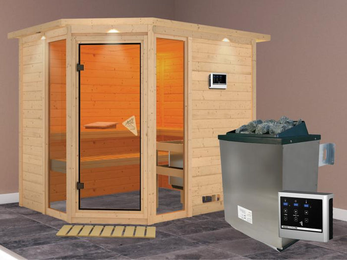 Sinai 3 - Karibu Sauna inkl. 9-kW-Ofen - mit Dachkranz -