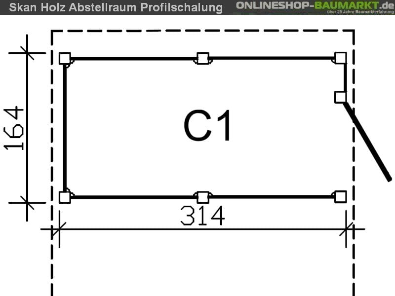 Skan Holz Abstellraum C1 für Carport 314 x 164 cm Profilschalung