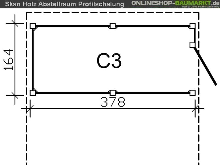 Skan Holz Abstellraum C3 für Carport 378 x 164 cm Profilschalung
