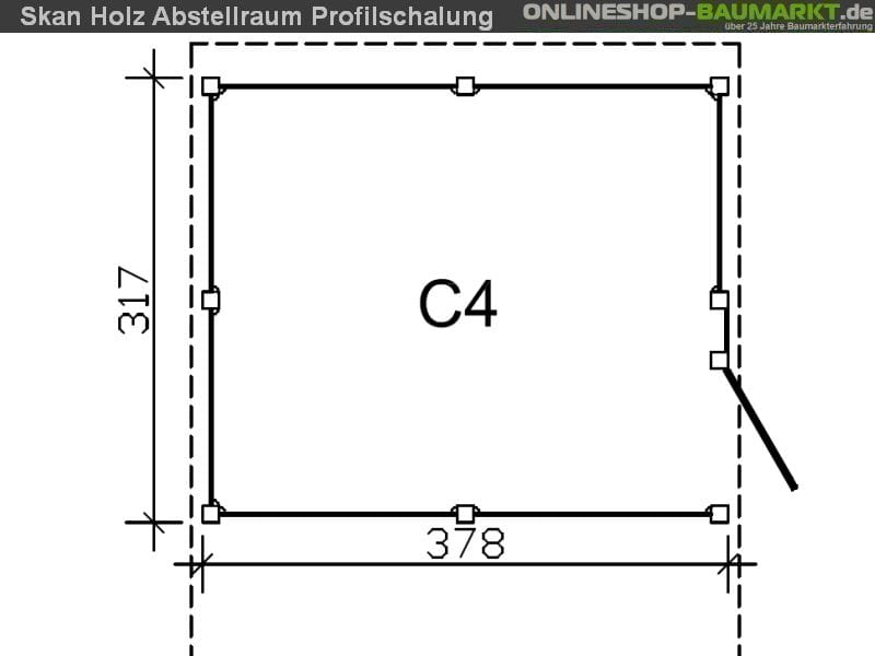 Skan Holz Abstellraum C4 für Carport 378 x 317 cm Profilschalung