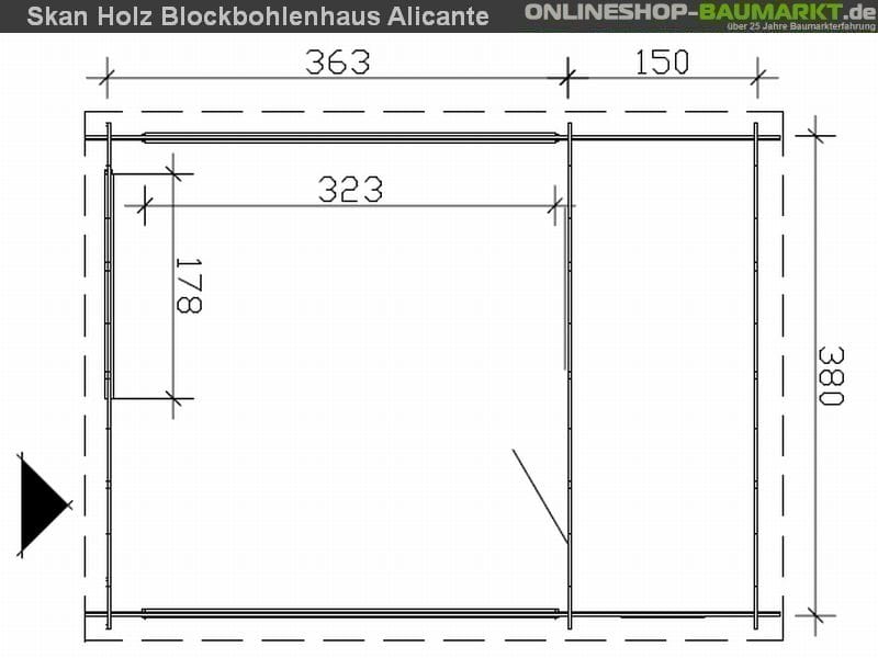 Skan Holz Blockbohlenhaus Alicante Größe 1, 380 x 513 cm