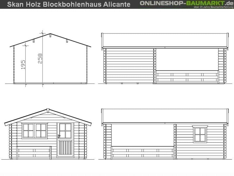 Skan Holz Blockbohlenhaus Alicante Größe 3, 380 x 613 cm