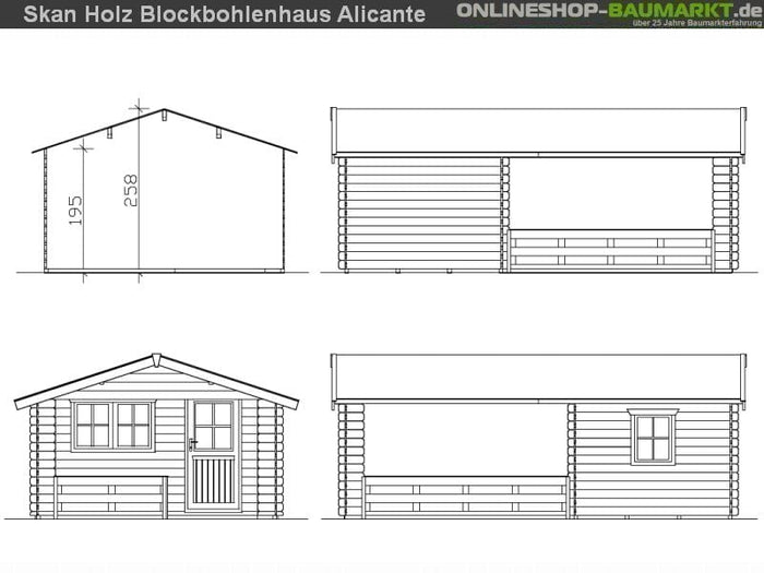 Skan Holz Blockbohlenhaus Alicante Größe 3, 380 x 613 cm