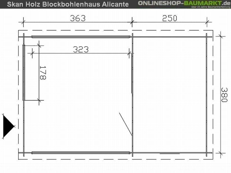 Skan Holz Blockbohlenhaus Alicante Größe 3, 380 x 613 cm