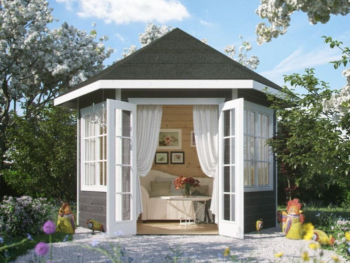 Skan Holz Blockbohlenhaus Almelo in Schiefergrau