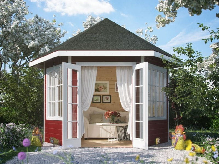 Skan Holz Blockbohlenhaus Almelo in schwedenrot