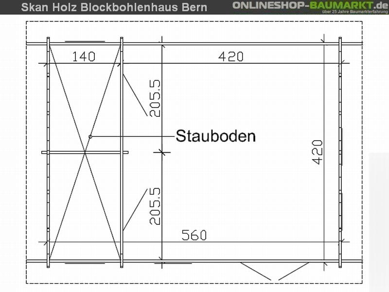 Skan Holz Blockbohlenhaus Bern 2 45plus, 560 x 420 cm