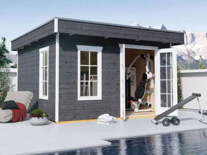 Skan Holz Blockbohlenhaus Breda in schiefergrau, 380 x 300 cm