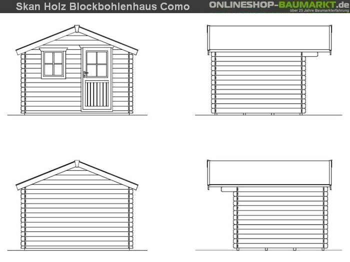 Skan Holz Blockbohlenhaus Como Größe 2, 300 x 250 cm
