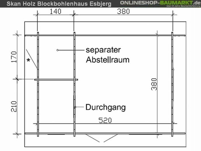 Skan Holz Blockbohlenhaus Esbjerg Größe 1, 380 x 520 cm