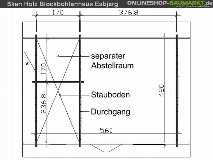 Skan Holz Blockbohlenhaus Esbjerg Größe 2, 420 x 560 cm