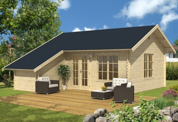 Skan Holz Blockbohlenhaus Esbjerg Größe 3 mit Anbau, 420 x 560 cm