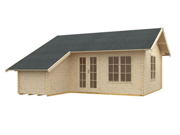 Skan Holz Blockbohlenhaus Esbjerg Größe 3 mit Anbau, 420 x 560 cm