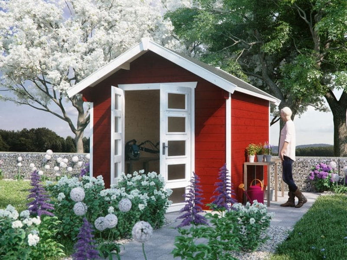 Skan Holz Blockbohlenhaus Henglo in schwedenrot