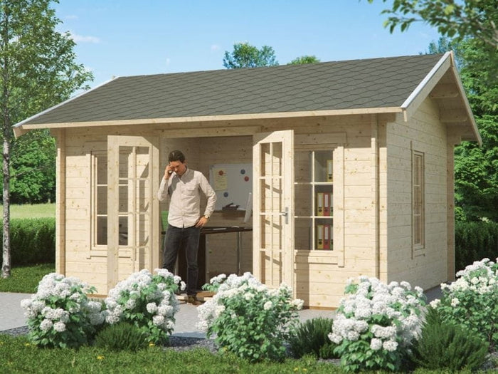 Skan Holz Blockbohlenhaus Lugano 1 Dach dämmbar für Dachziegel 45plus, 420 x 300 cm