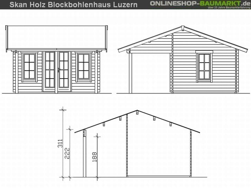 Skan Holz Blockbohlenhaus Luzern 45plus, 380 x 300 cm