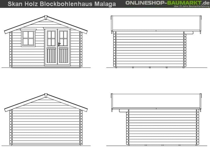 Skan Holz Blockbohlenhaus Malaga Größe 2, 340 x 340 cm