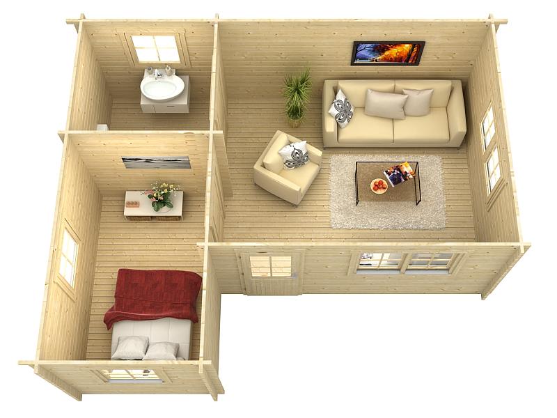 Skan Holz Blockbohlenhaus Ontario, Dach dämmbar für Dachziegel, 70plus, 600 x 500 cm