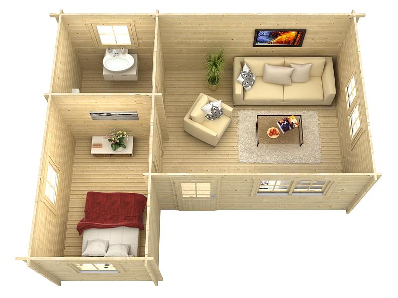 Skan Holz Blockbohlenhaus Ontario, Dach dämmbar für Dachschindeln, 70plus, 600 x 500 cm