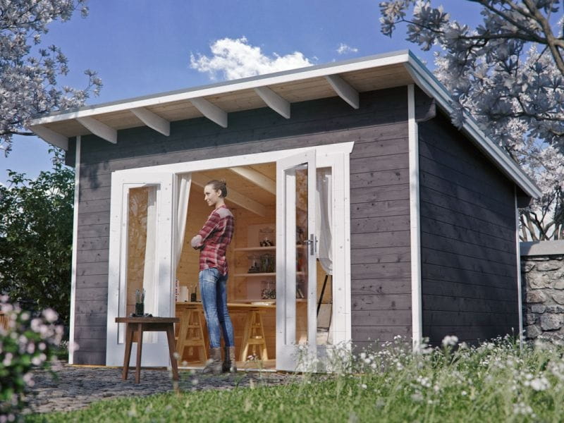 Skan Holz Blockbohlenhaus Ostende 1 in schiefergrau , 350 x 250 cm