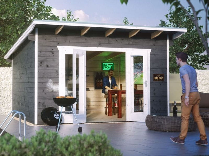 Skan Holz Blockbohlenhaus Ostende 2 in schiefergrau, 400 x 300 cm